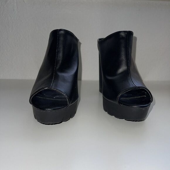 Qupid Y2K Peep Toe Chunky Platform Heeled Sandals Whimsygoth Grunge Black Sz 8 - Picture 3 of 10
